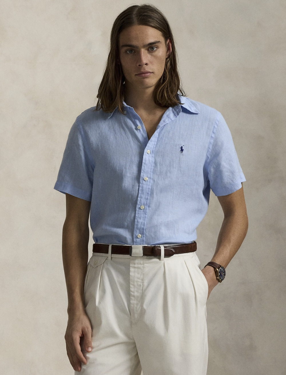 Polo Ralph Lauren Men Classic Fit Linen Shirt Office Blue Size XL